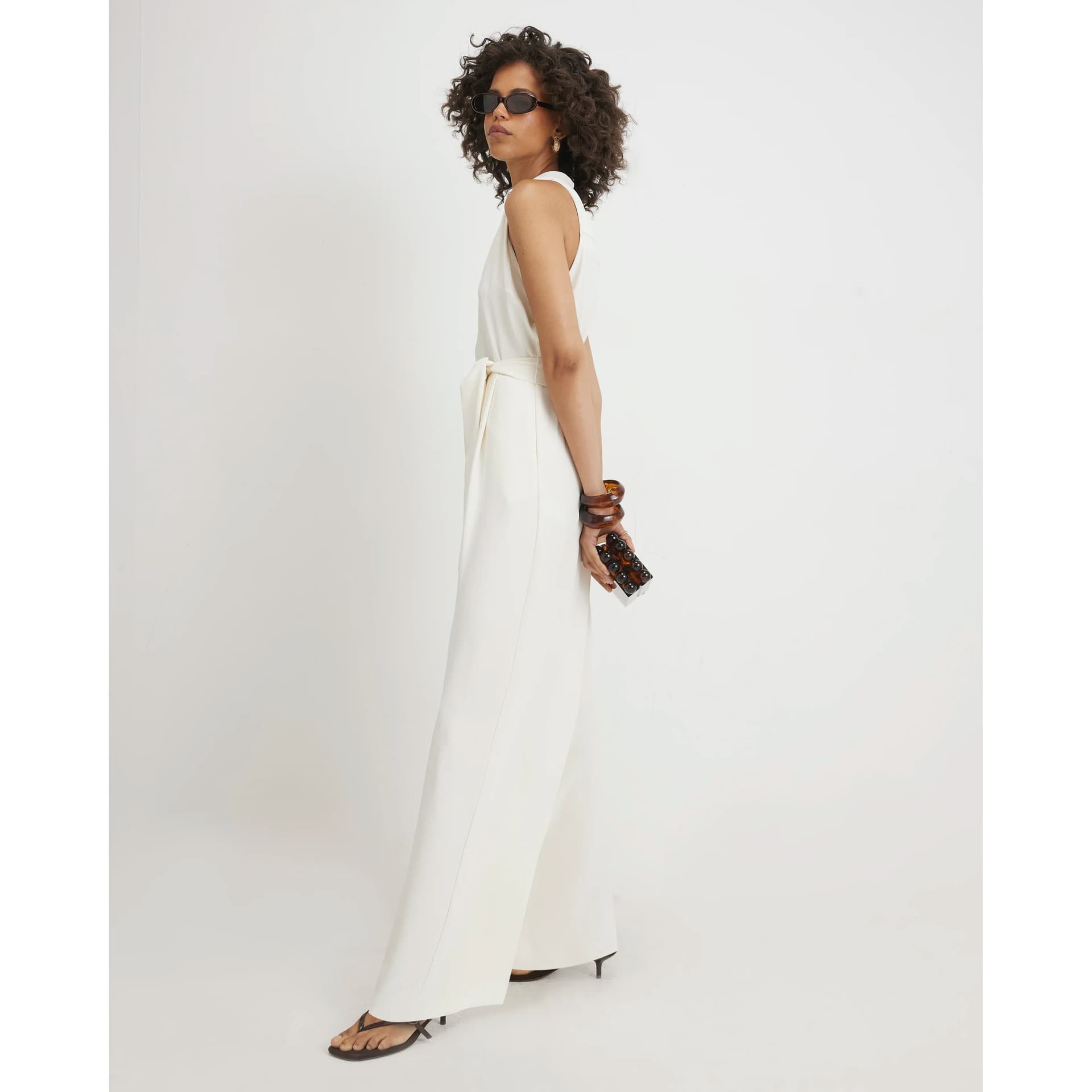 River Island River Island Womens Cream 80S Wide Leg Jumpsuit