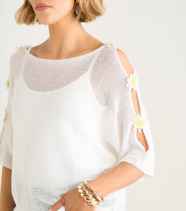 Gini London Women's White Daisy Applique Crochet Top Gini London New Look - 2