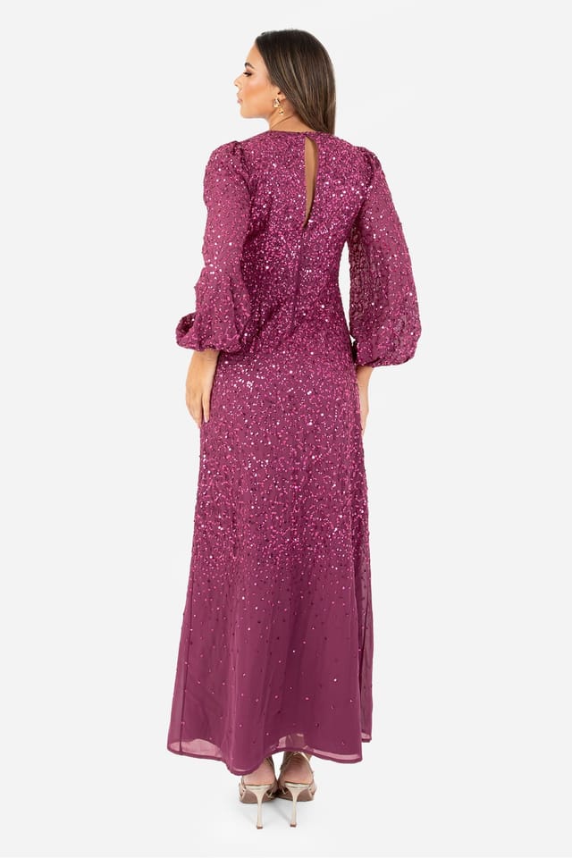 Maya Deluxe Maya Deluxe Women's Embellished Blouson Sleeve Maxi Dress in Fuchsia - 2