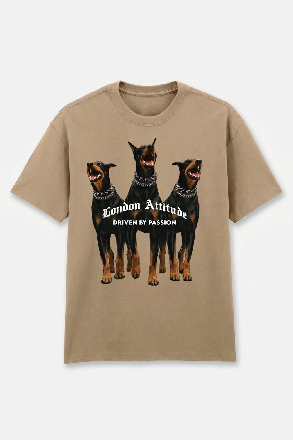 LONDON ATTITUDE LONDON ATTITUDE Men's Original Creators Doberman Oversized Heavyweight T-Shirt in Light Sand - 4
