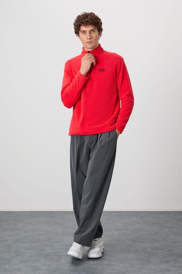Tommy Life Tommy Life Men's Plush Half-Zip Sweatshirt in Red - 2