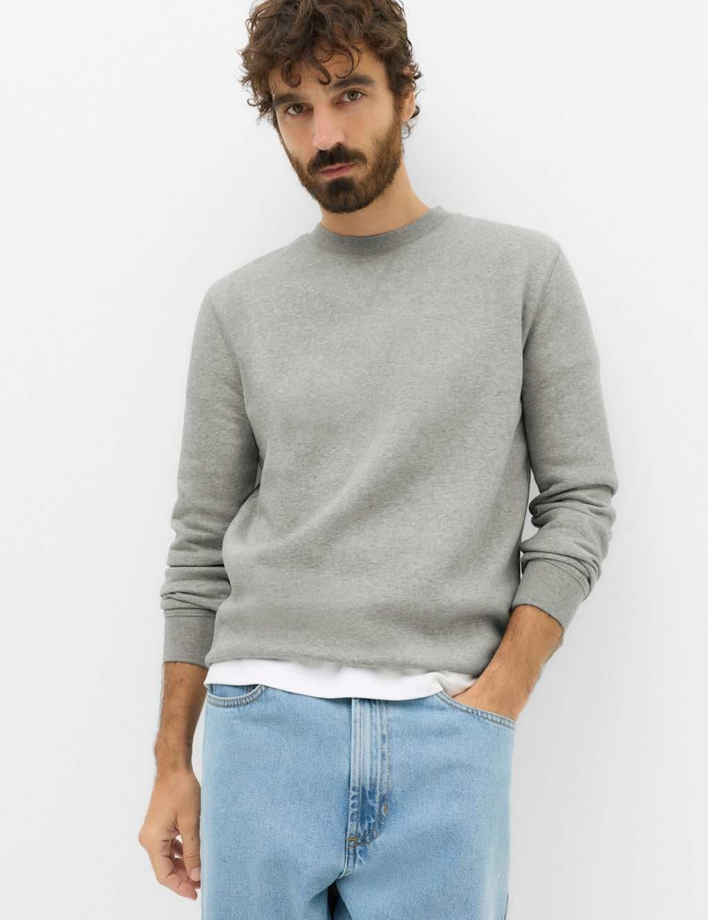 Marks & Spencer M&S Cotton Rich Brushback Sweatshirt Grey Marl