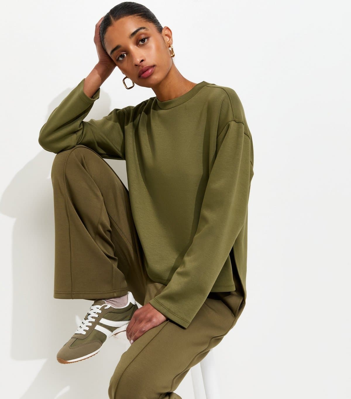 New Look Women's Premium Khaki Side Split Sweatshirt New Look