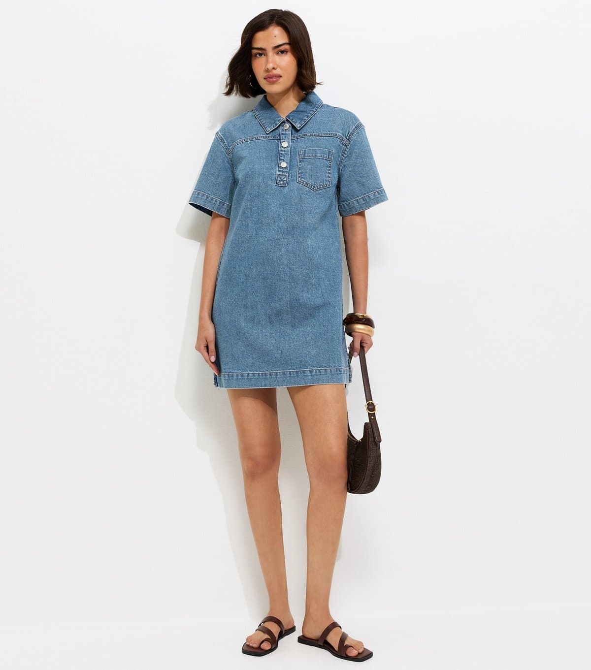 New Look Women's Blue Denim Short Sleeve Tunic Dress New Look