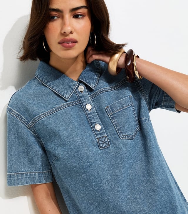 New Look Women's Blue Denim Short Sleeve Tunic Dress New Look - 2