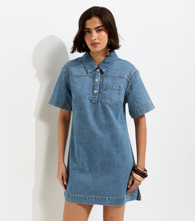 New Look Women's Blue Denim Short Sleeve Tunic Dress New Look - 3