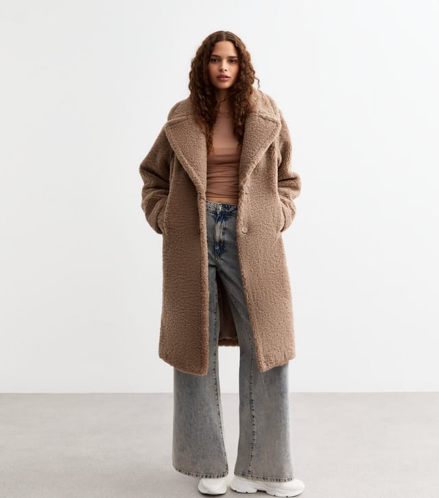 New Look Women's Tan Oversized Fluffy Borg Longline Coat New Look - 3