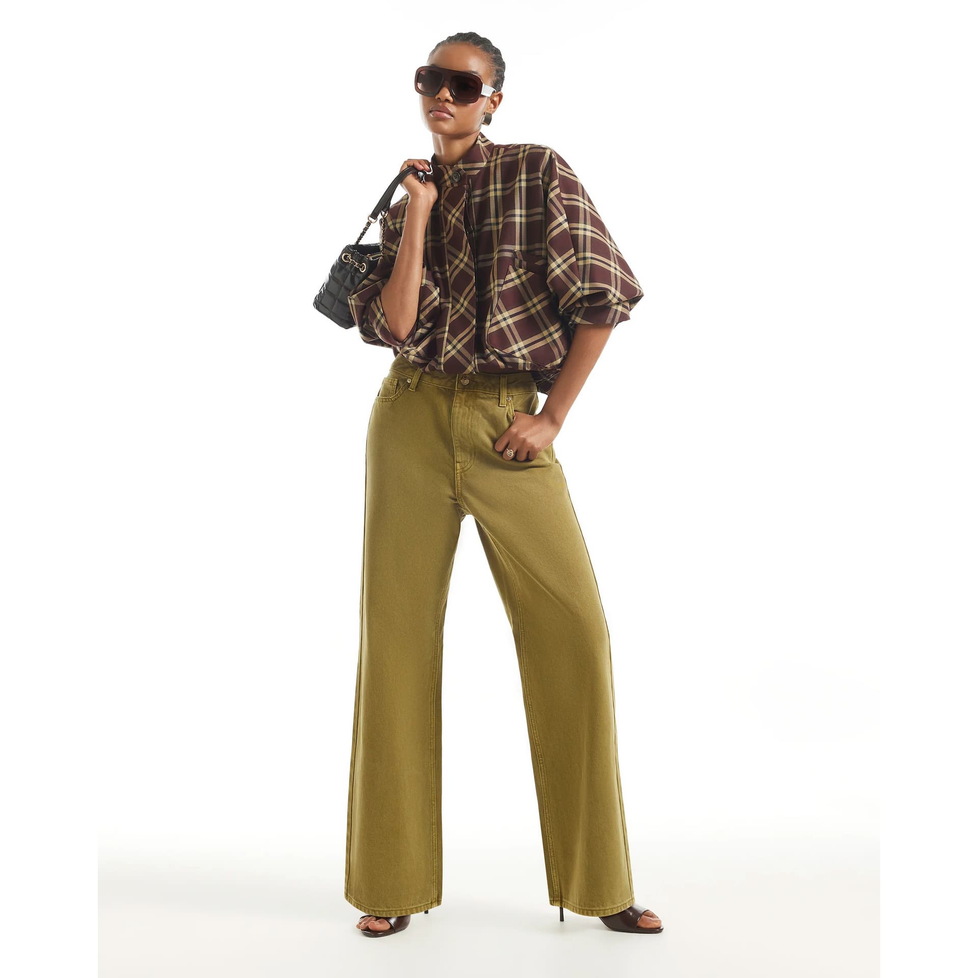 River Island River Island Womens Green High Waisted Relaxed Straight Leg Jeans