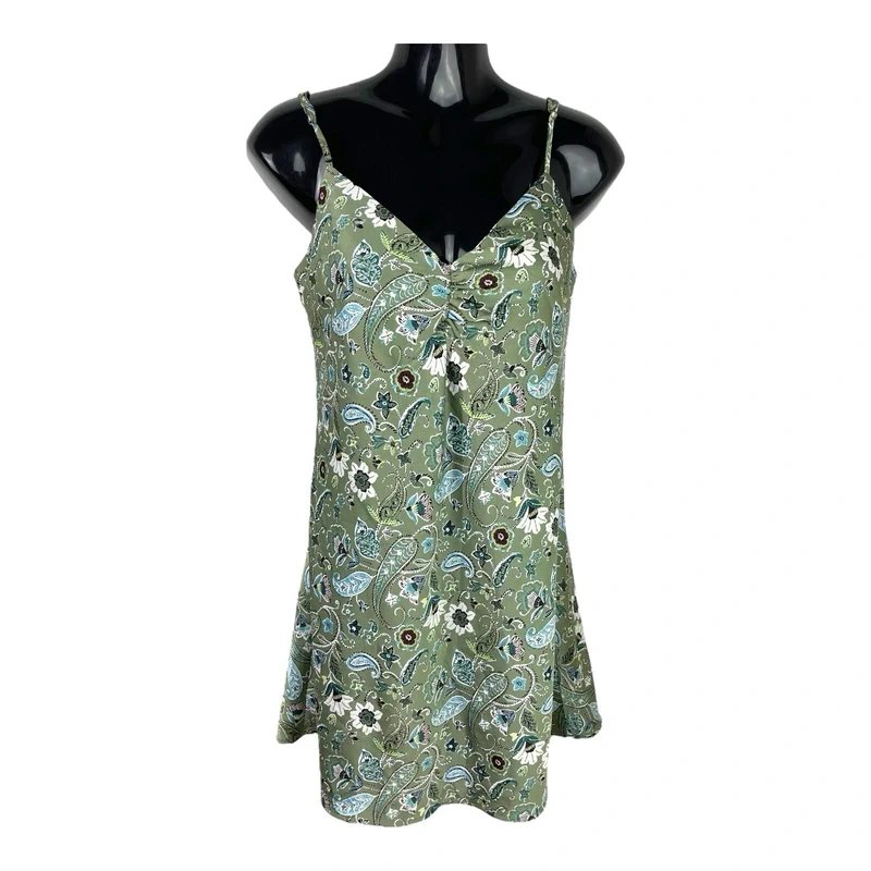 Stradivarius Stradivarius Floral Satin Mini Dress Women’s UK Size XS Green Slip Paisley Print - 1