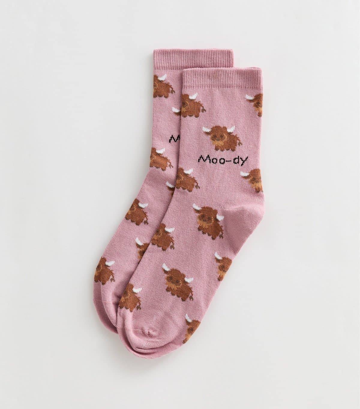 New Look Pink Moo-Dy Highland Cow Pattern Socks New Look