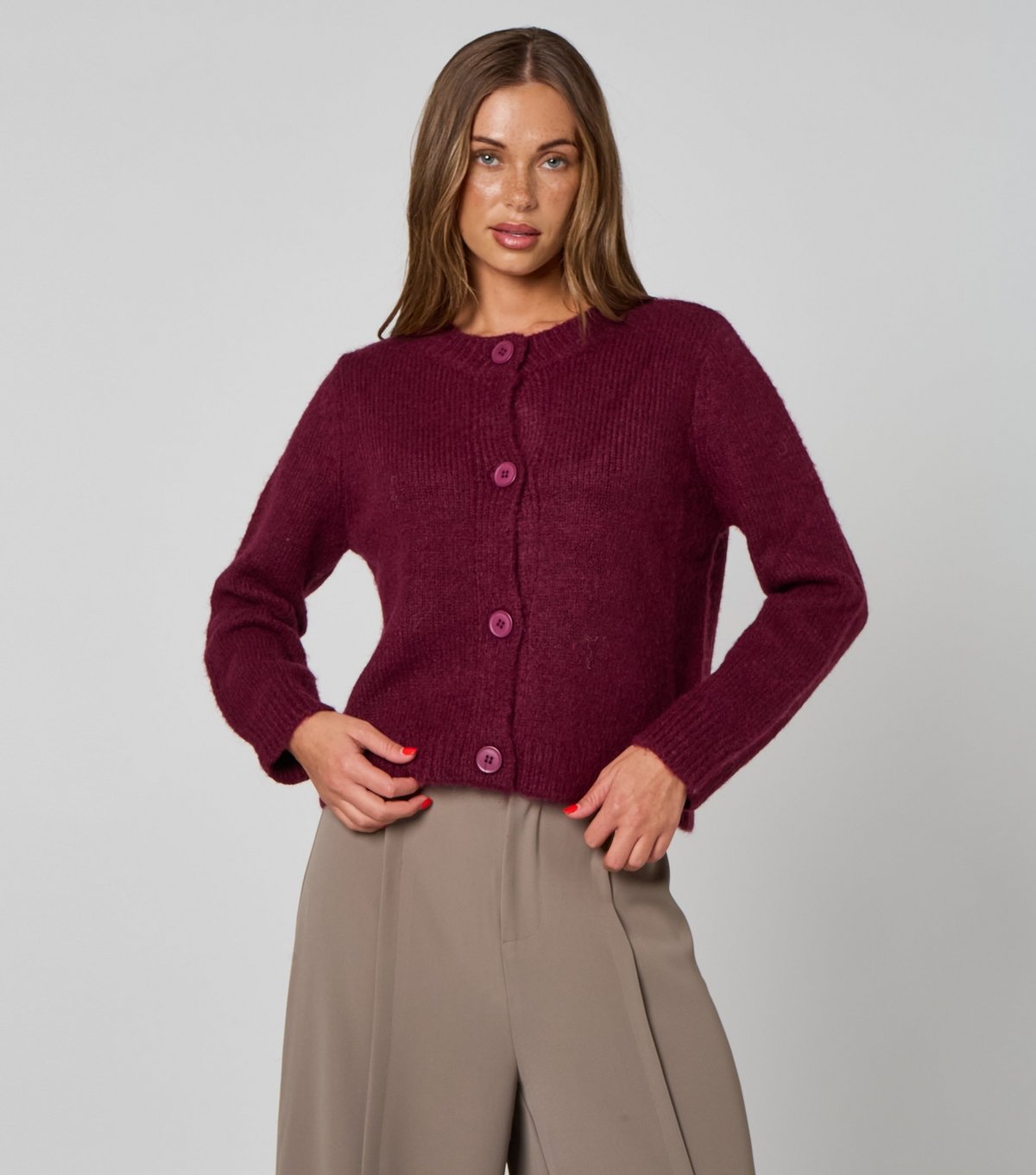 Urban Bliss Women's Dark Burgundy Cropped Cardigan Urban Bliss New Look - 2