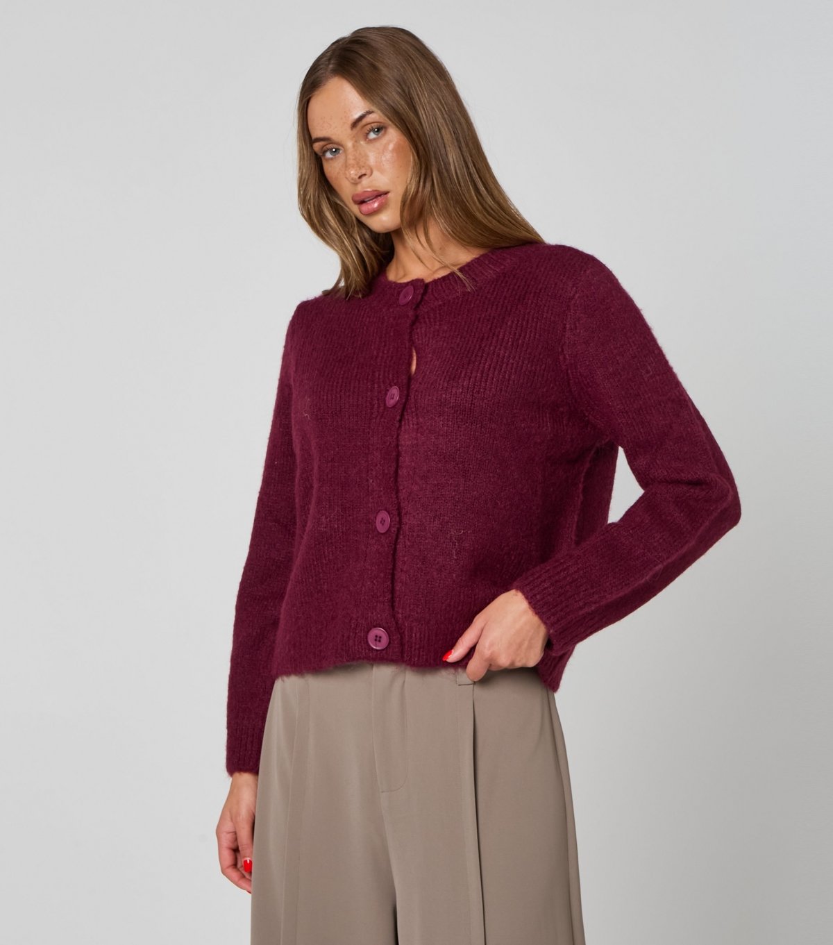 Urban Bliss Women's Dark Burgundy Cropped Cardigan Urban Bliss New Look - 3