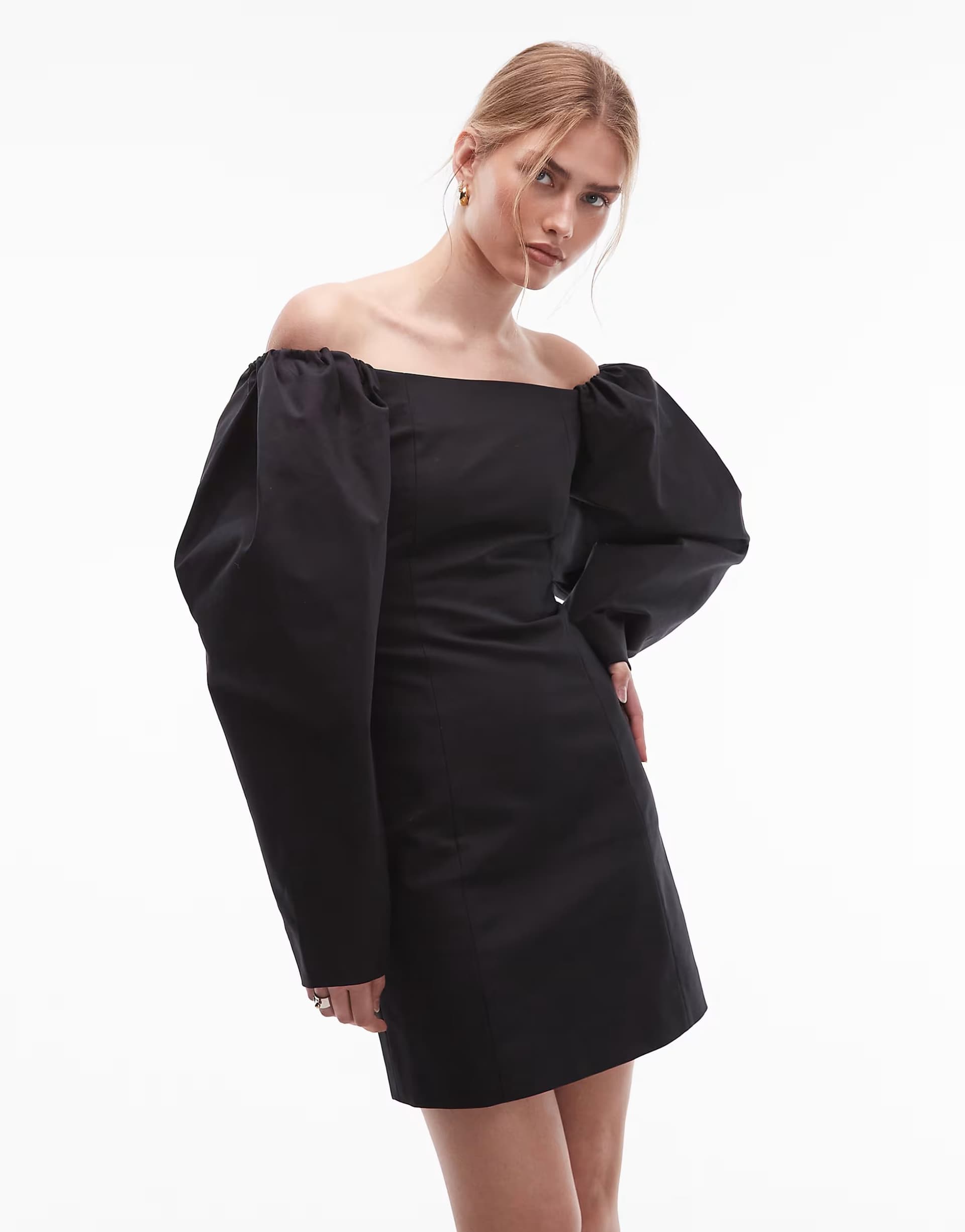 ASOS & Other Stories big volume sleeves off shoulder fitted mini dress in black