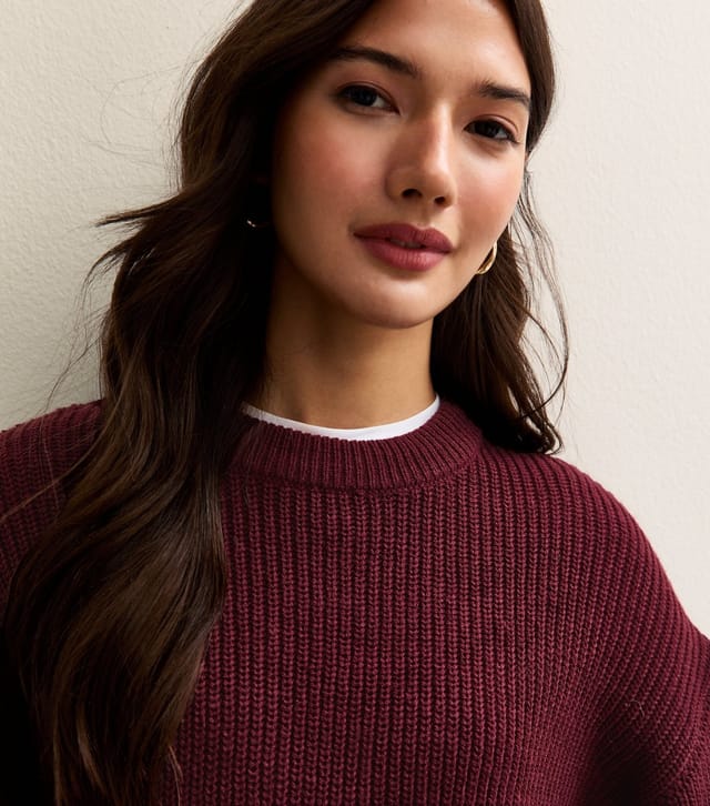 New Look Women's Dark Burgundy Ribbed Crew Neck Knit Jumper New Look - 2