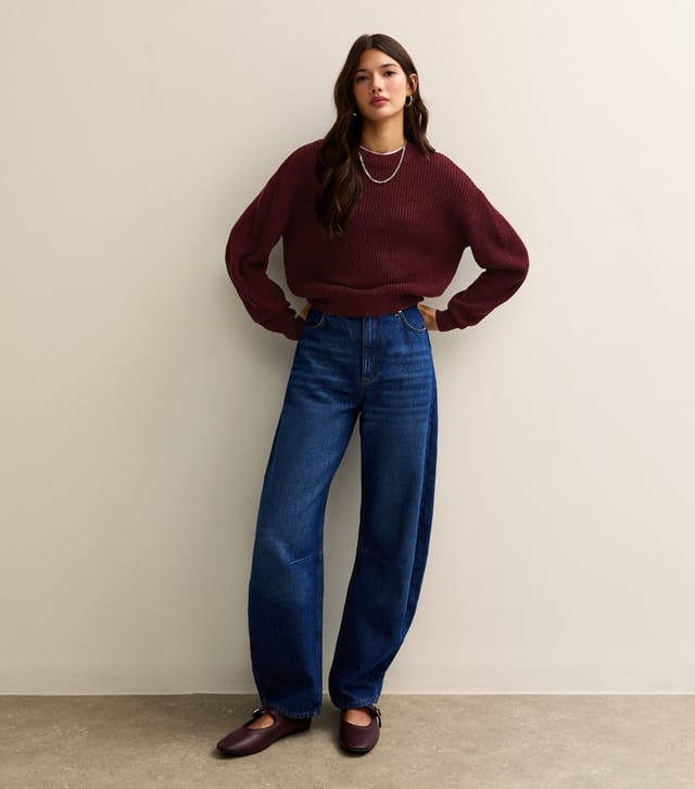 New Look Women's Dark Burgundy Ribbed Crew Neck Knit Jumper New Look - 3