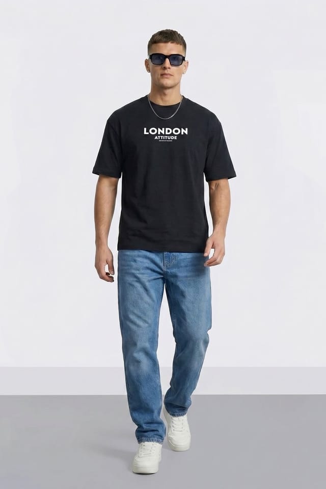 LONDON ATTITUDE LONDON ATTITUDE Men's Original Creators Oversized Heavyweight Streetwear Graphic T-Shirt in Black - 2