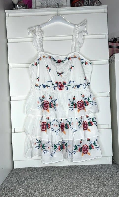 New Look White floral embroidered mini dress