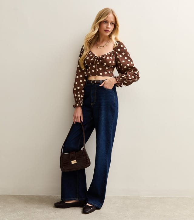 New Look Women's Brown Polka Dot Long Sleeve Milkmaid Top New Look - 3