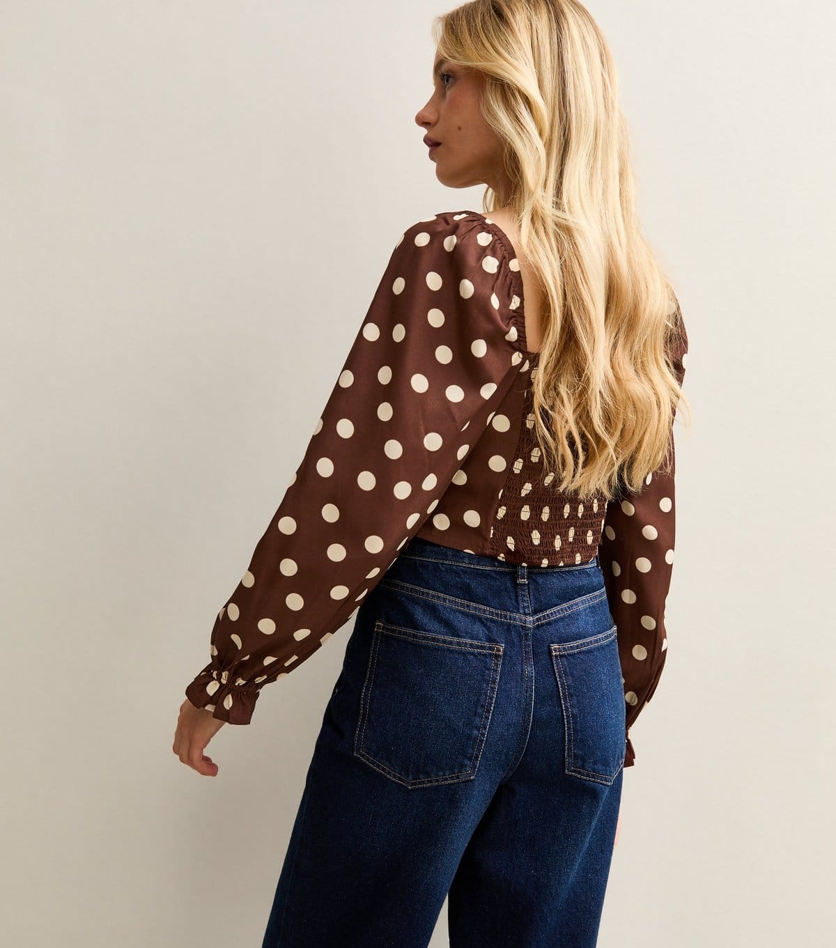 New Look Women's Brown Polka Dot Long Sleeve Milkmaid Top New Look - 4