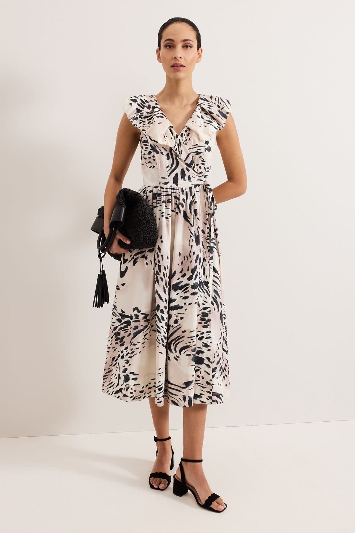 Phase Eight Phase Eight Women's Trix Leopard V-Neck Dress in Light Beige
