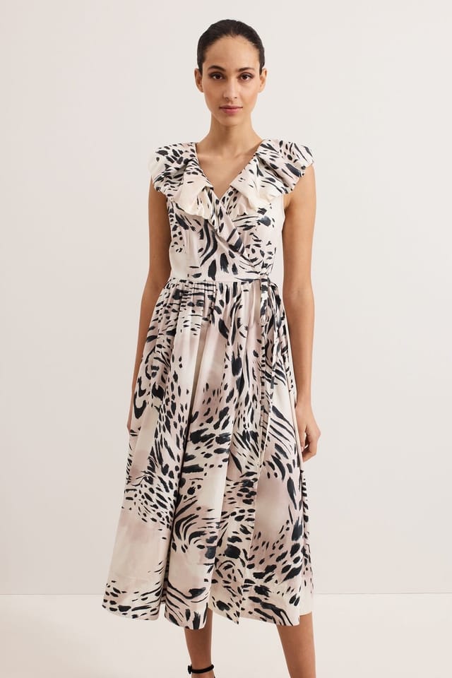Phase Eight Phase Eight Women's Trix Leopard V-Neck Dress in Light Beige - 3