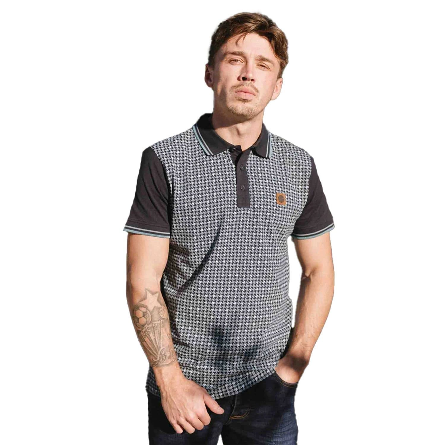 Lambretta Lambretta Men's SS24 Houndstooth Polo Shirt in Navy