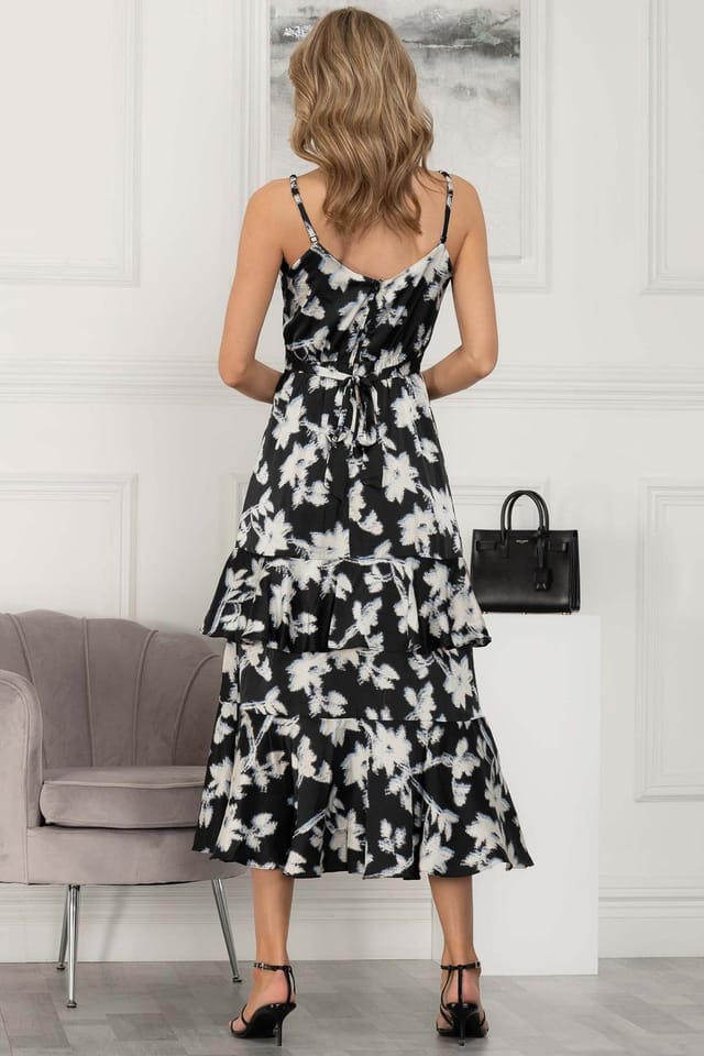 Jolie Moi Jolie Moi Women's Spaghetti Strap Satin Maxi Dress in Black - 2