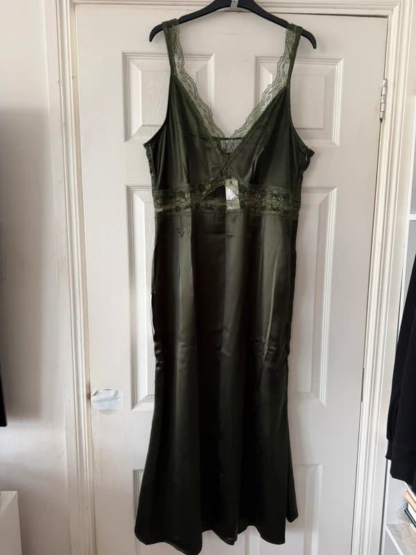 Never Fully Dressed Never Fully Dressed Mimi satin slip midaxi dress in emerald size UK16