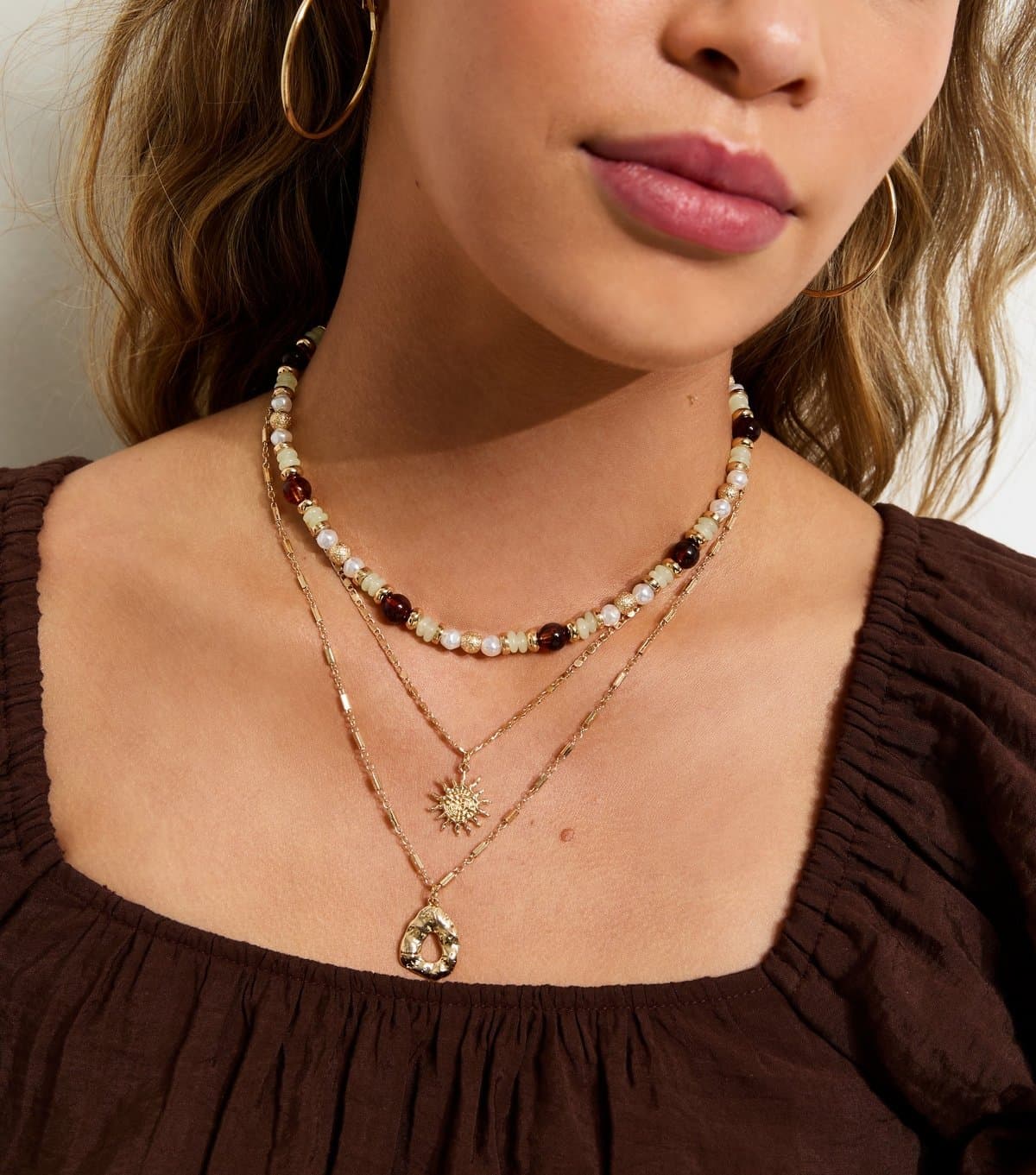 New Look New Look Gold Tone Triple Layer Sun Pendant Necklace