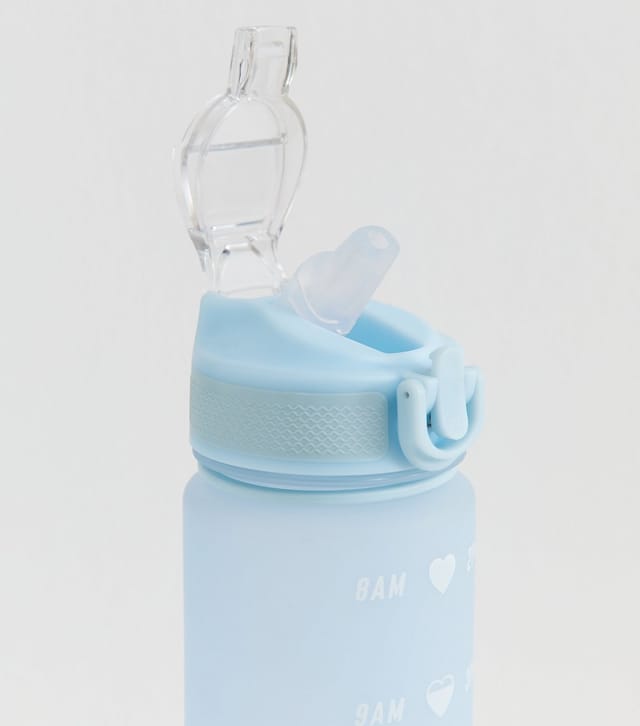 New Look Light Blue Pop Lid Straw 1L Time Marked Water Bottle New Look - 2