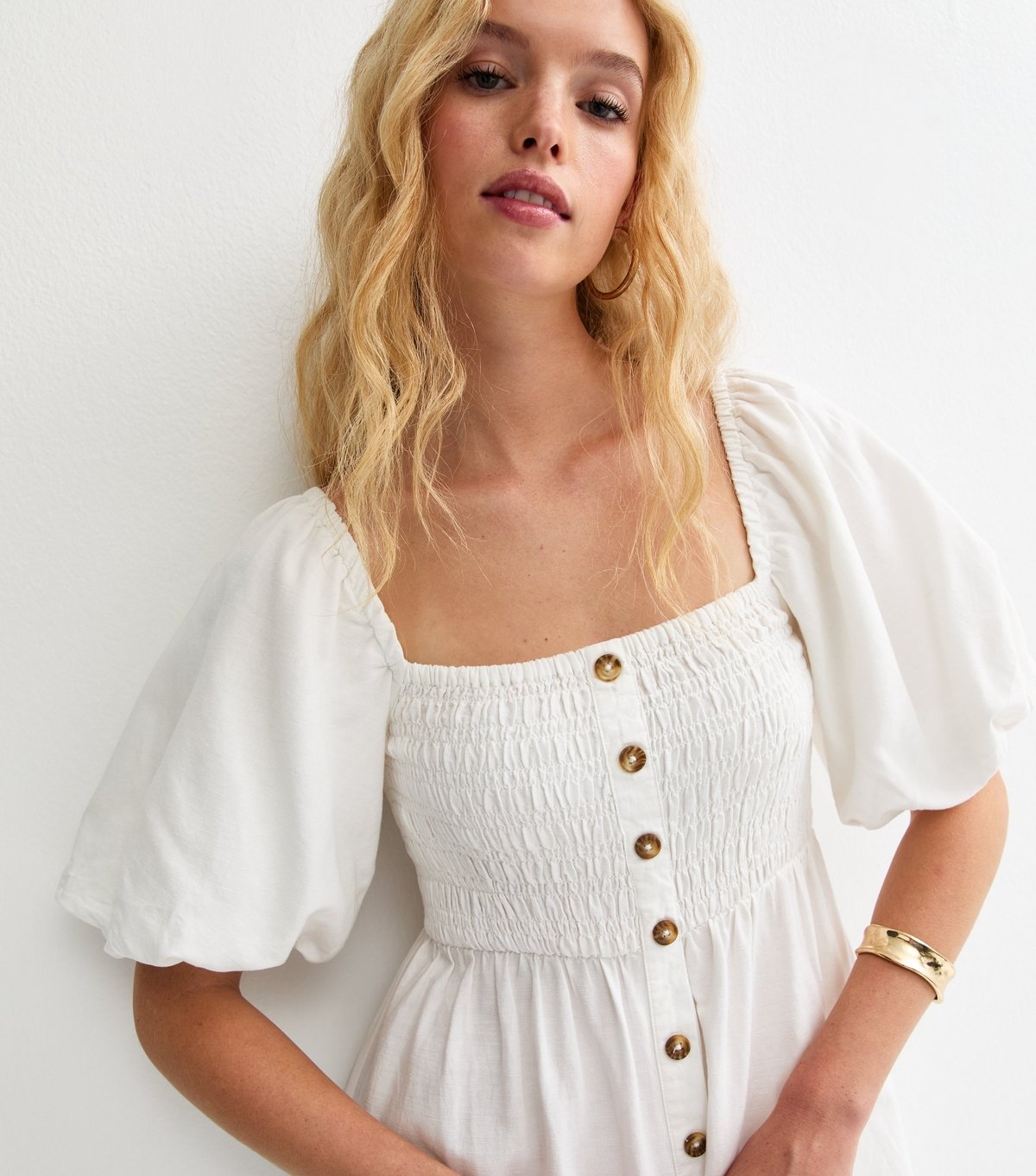 New Look Women's Cream Faux Button Milkmaid Midi Dress New Look - 2