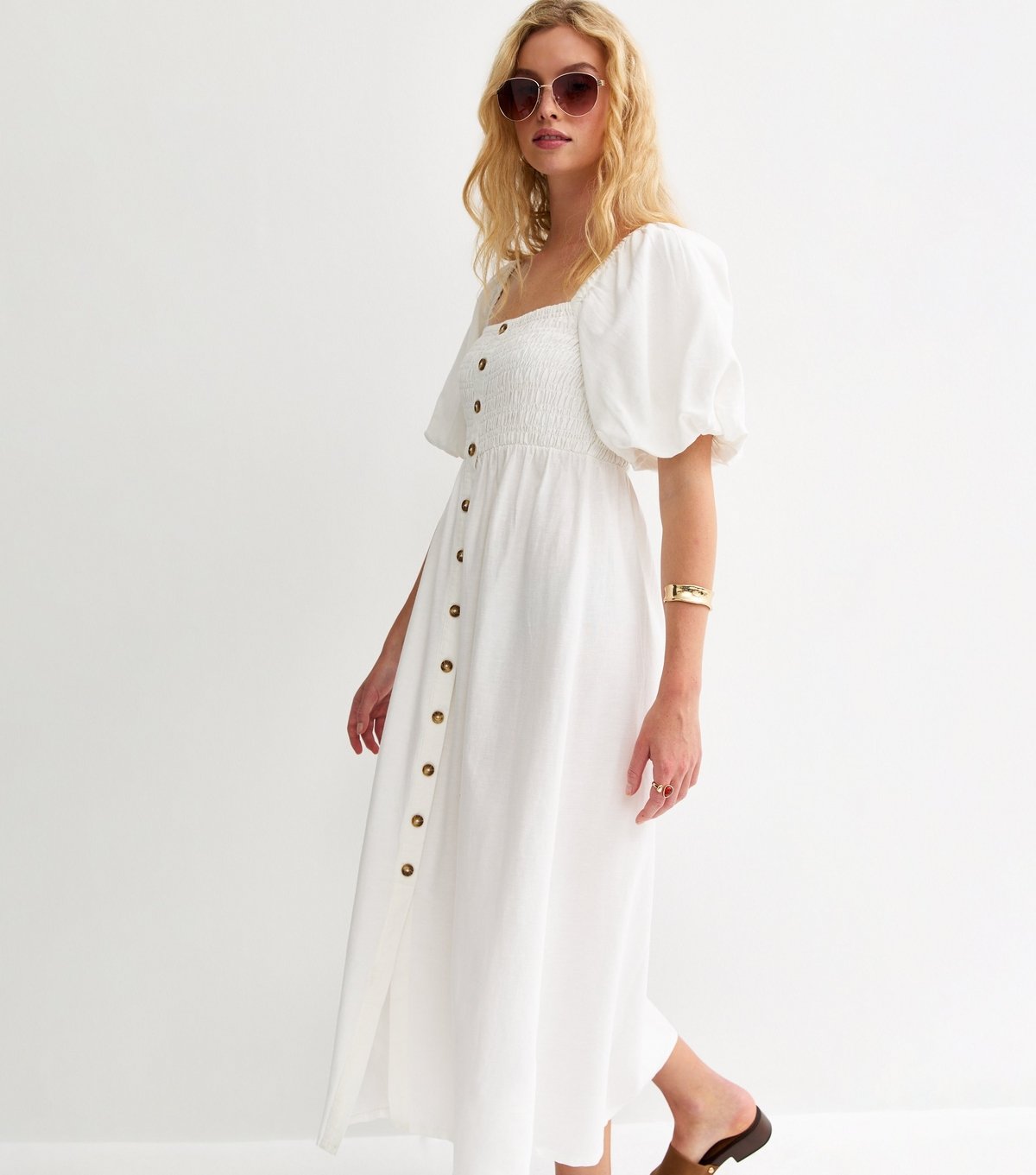 New Look Women's Cream Faux Button Milkmaid Midi Dress New Look - 3