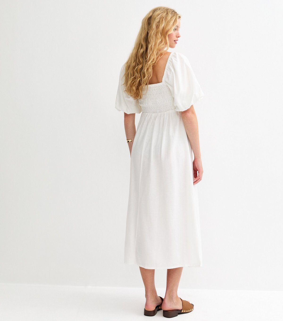 New Look Women's Cream Faux Button Milkmaid Midi Dress New Look - 4