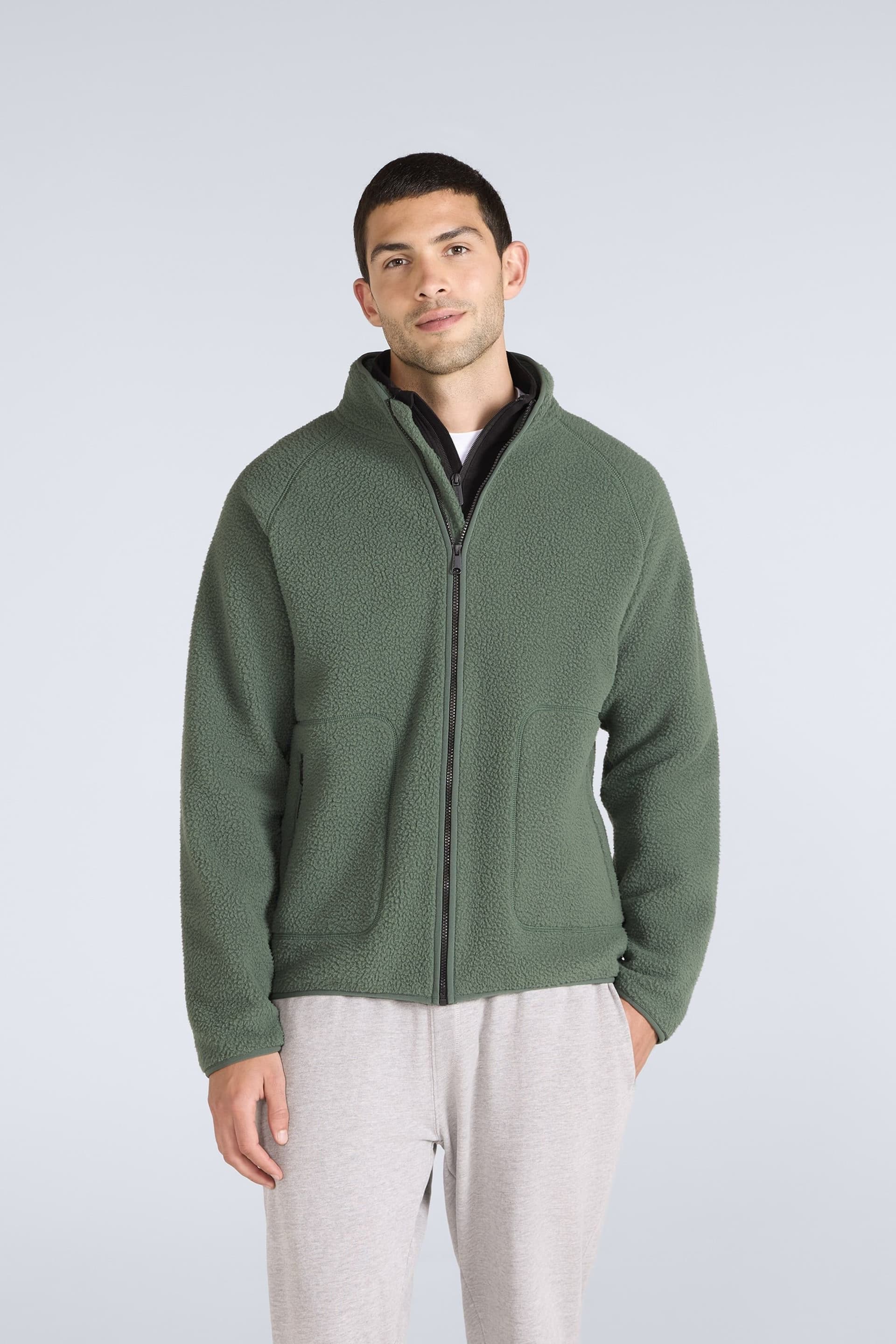 Animal Animal Men's 'Andy' Warm Comfortable Full Zip Casual Outdoor Borg Fleece Jacket in Green