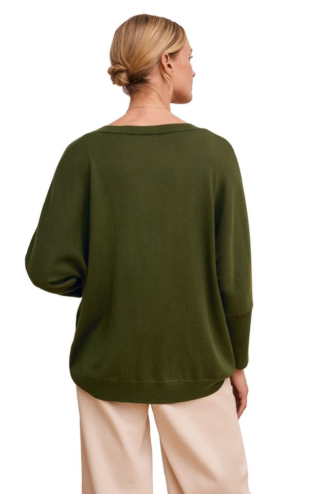 Celtic & Co Celtic & Co Women's Slouchy V-Neck Pure Wool Jumper in Olive - 3