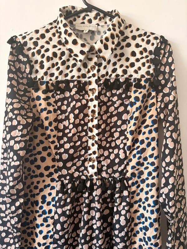 Never Fully Dressed Never Fully Dressed cotton midi Leopard pom pom dress Size M uk 10-12
