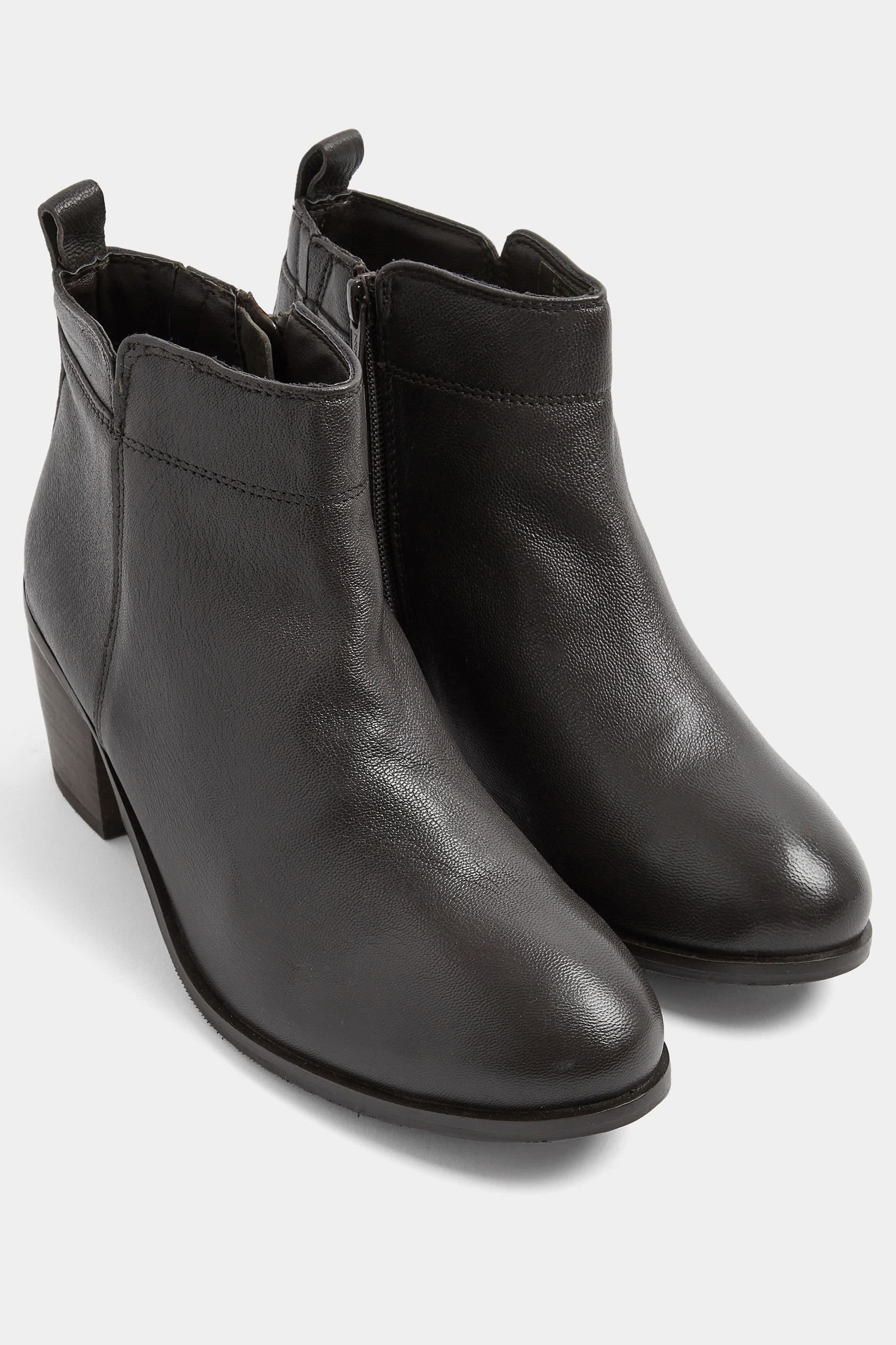 Yours Yours Women's Leather Heeled Ankle Boots In Wide E Fit in Dark Brown