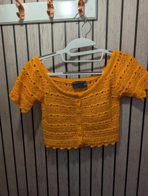ASOS Design Orange Crochet Off-Shoulder Cropped Top