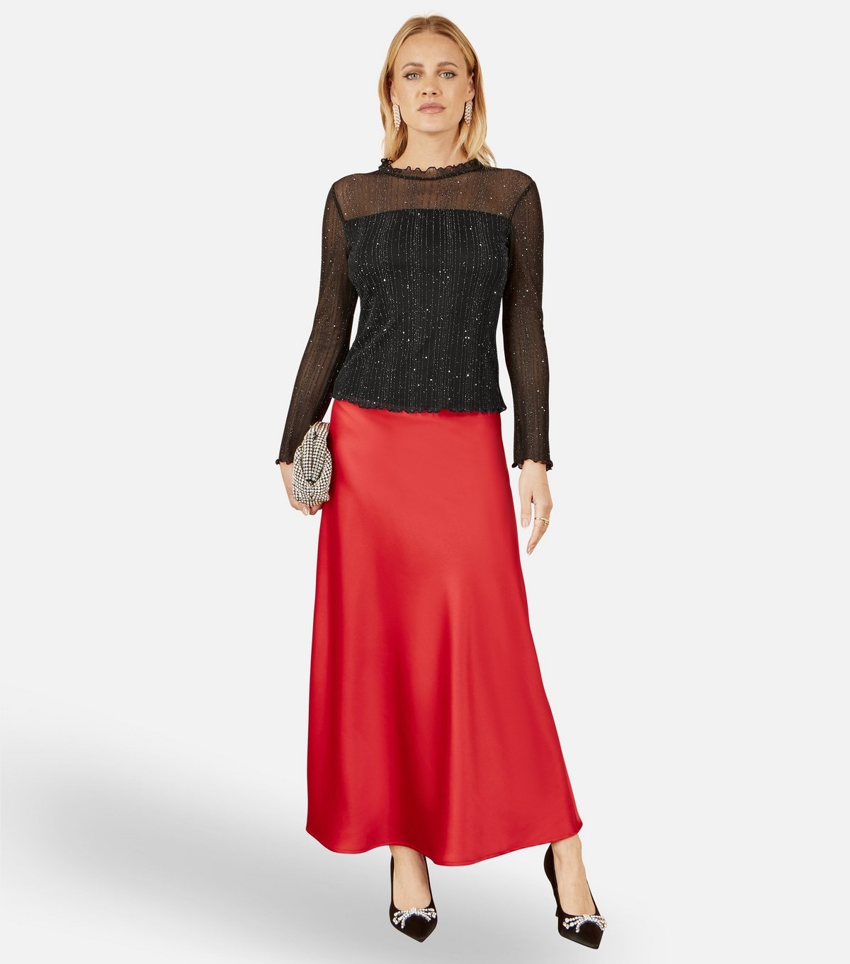 Yumi Women's Black Sparkle Stripe Mesh Top Yumi New Look - 2