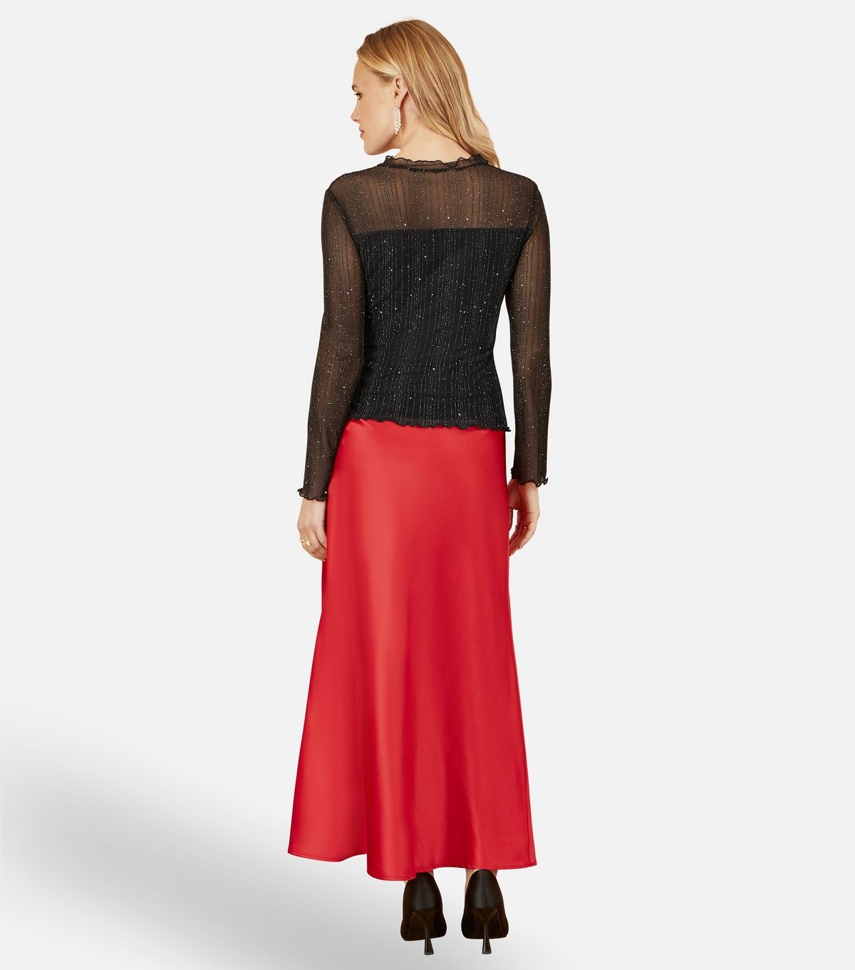 Yumi Women's Black Sparkle Stripe Mesh Top Yumi New Look - 4