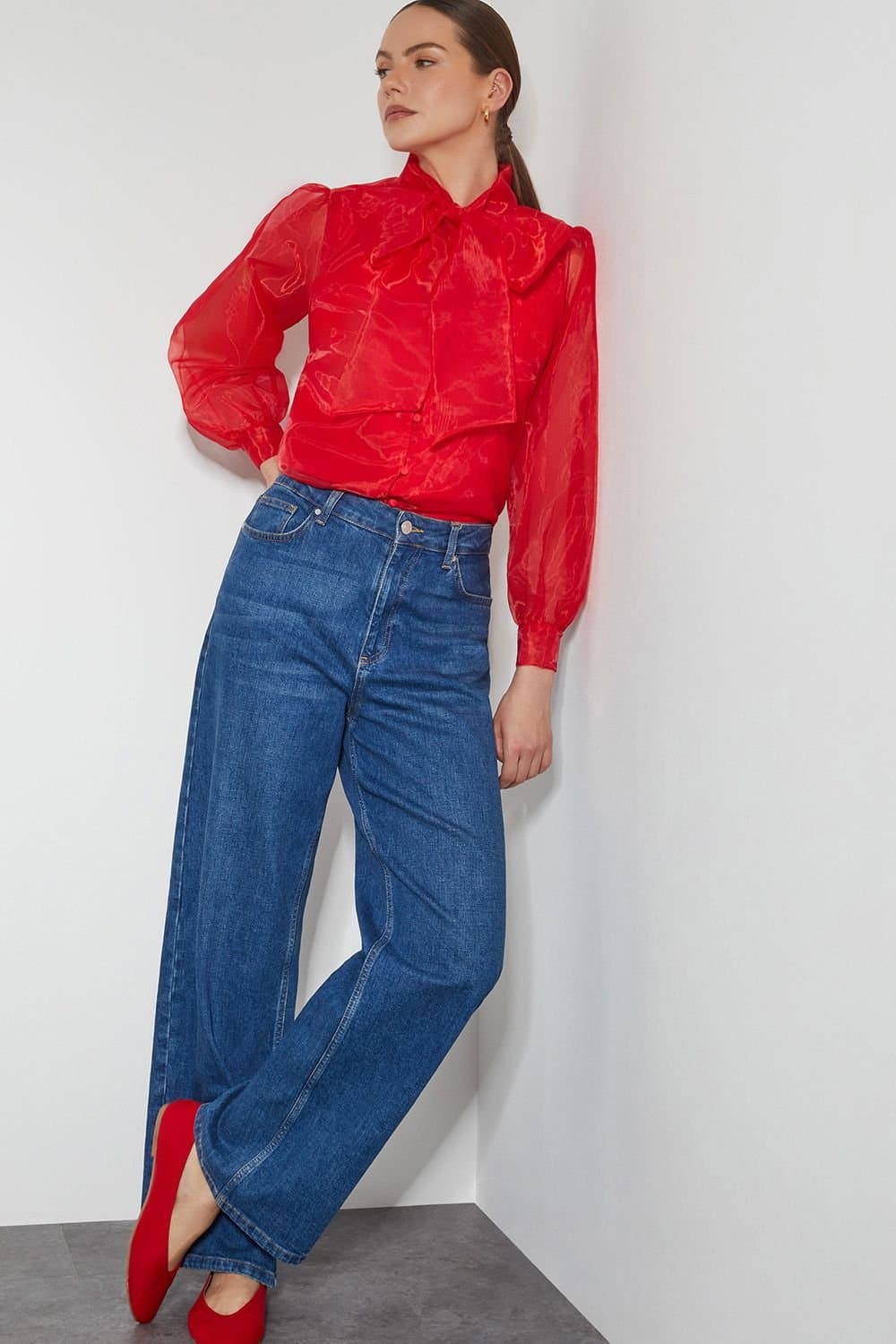 Monsoon Monsoon Red Organza Pussybow Blouse