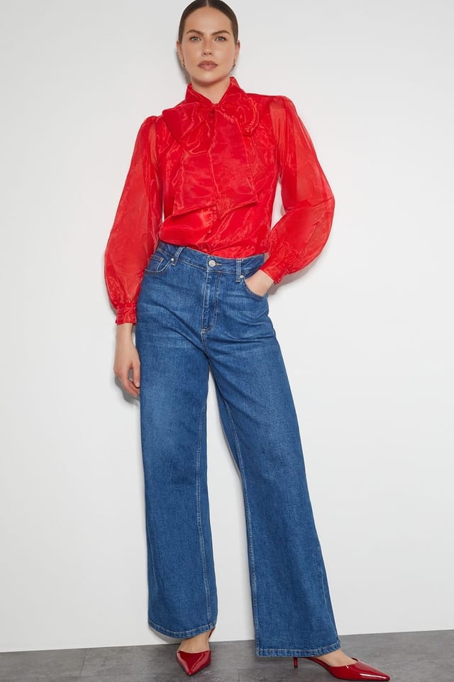Monsoon Monsoon Women's Rosa Organza Pussybow Blouse Red - 2