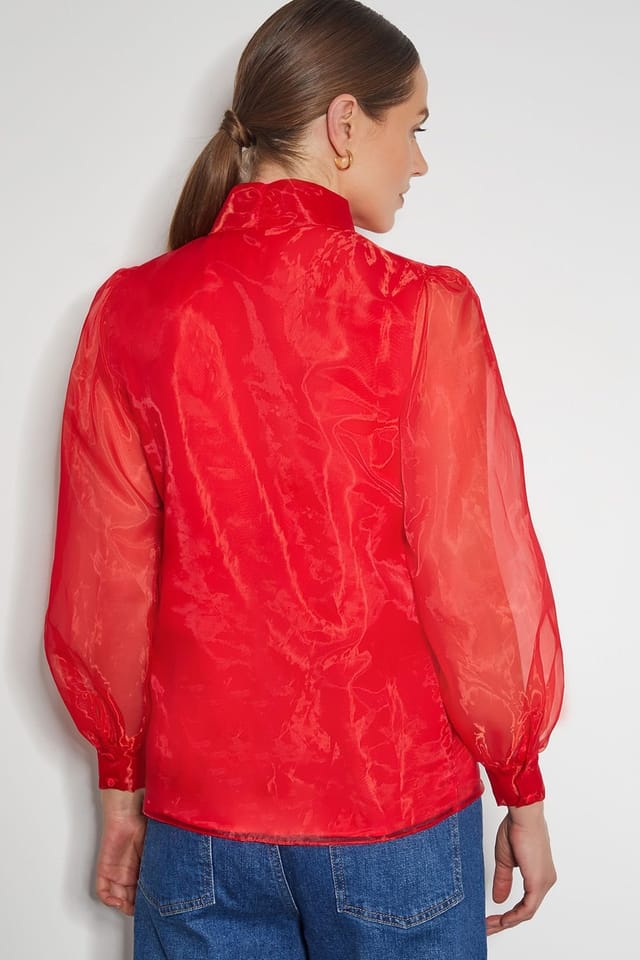 Monsoon Monsoon Women's Rosa Organza Pussybow Blouse Red - 3