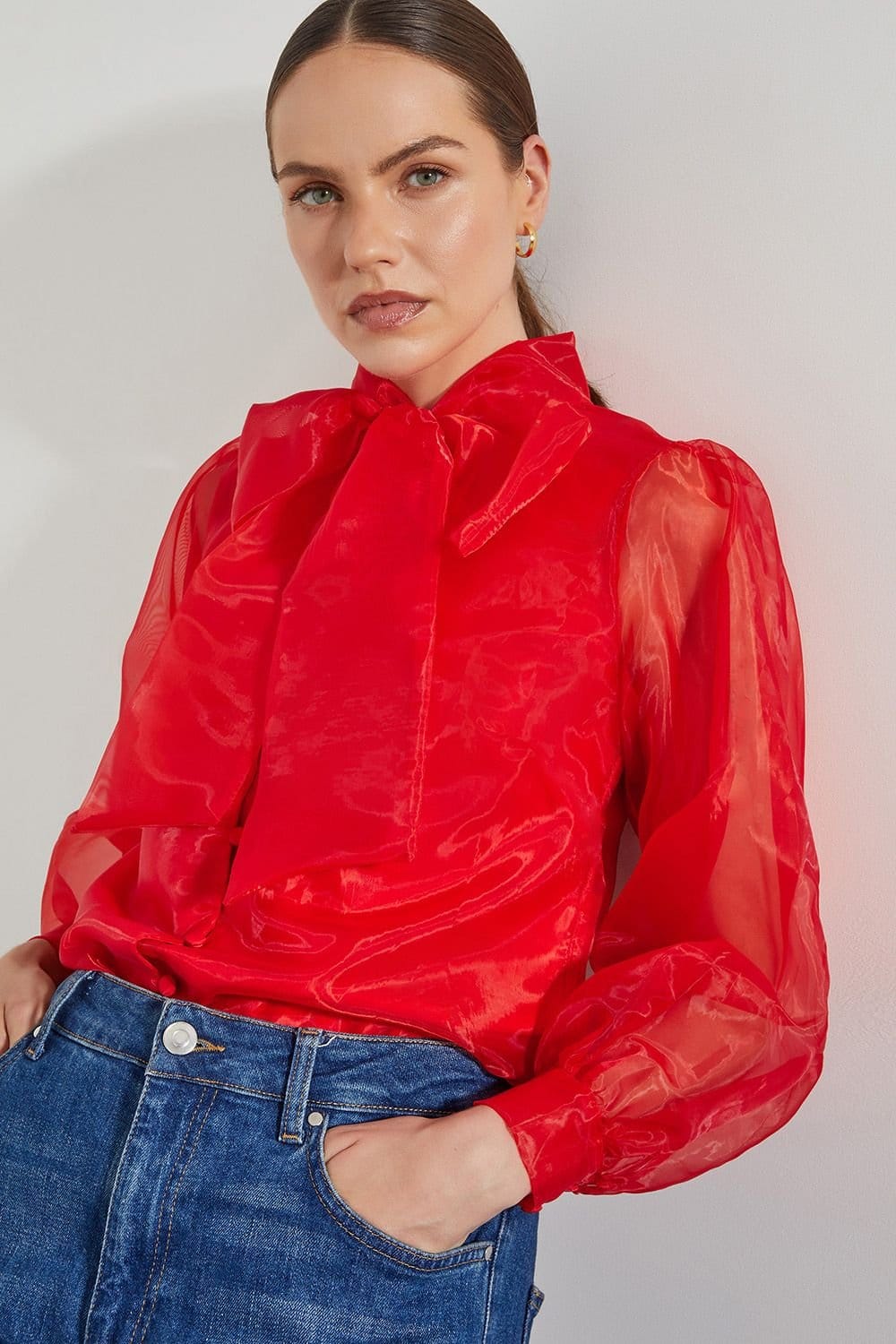 Monsoon Monsoon Women's Rosa Organza Pussybow Blouse Red - 4