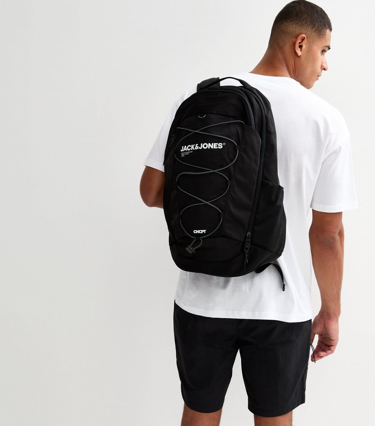 jack & jones Men's Black Logo Print Toggle Cord Backpack Jack & Jones New Look - 1