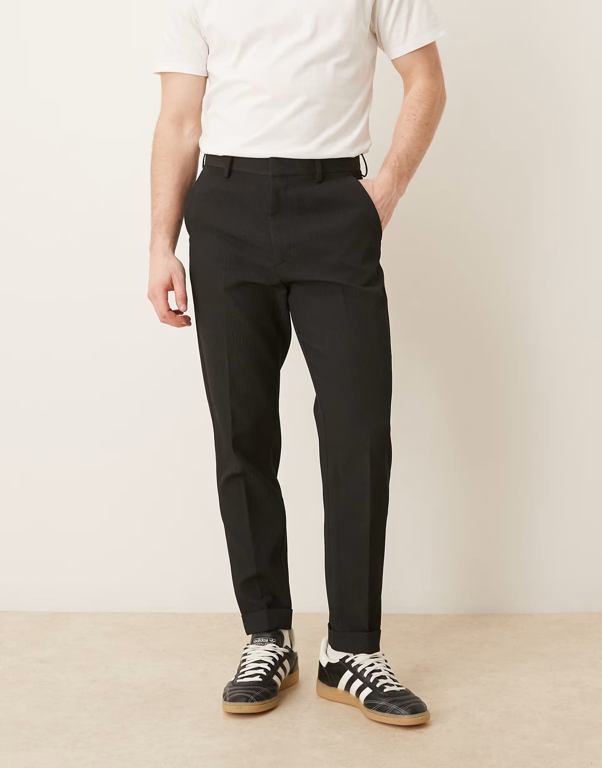 ASOS Black Tailored Tapered Comfort Ribbed Trousers