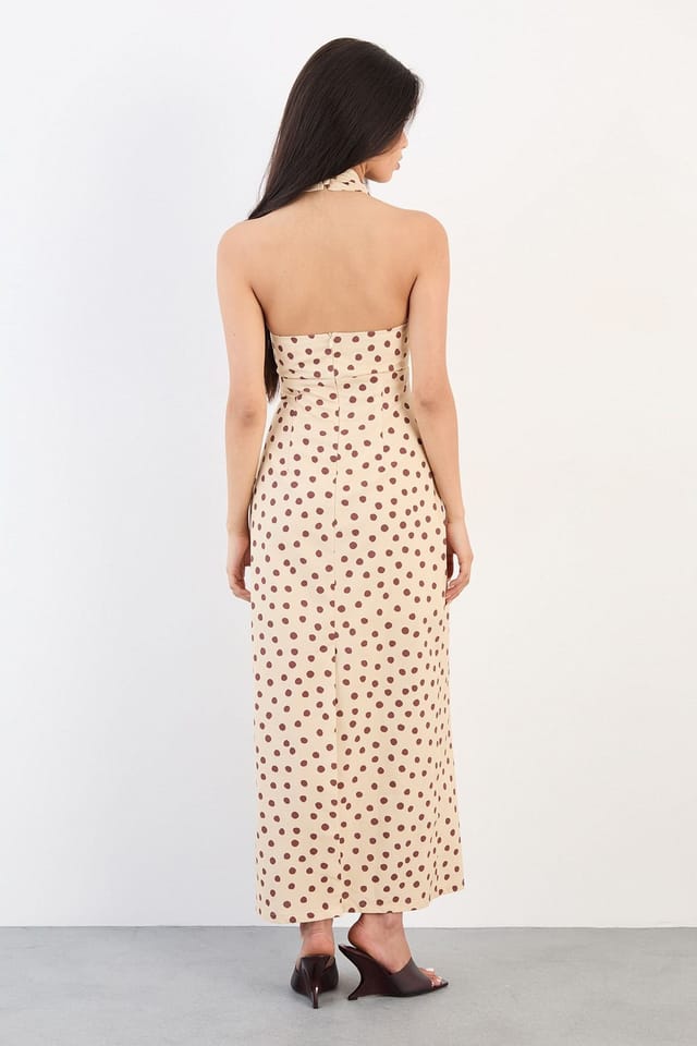 Warehouse Warehouse Women's Polkadot Halterneck Midi Dress in Cream - 3