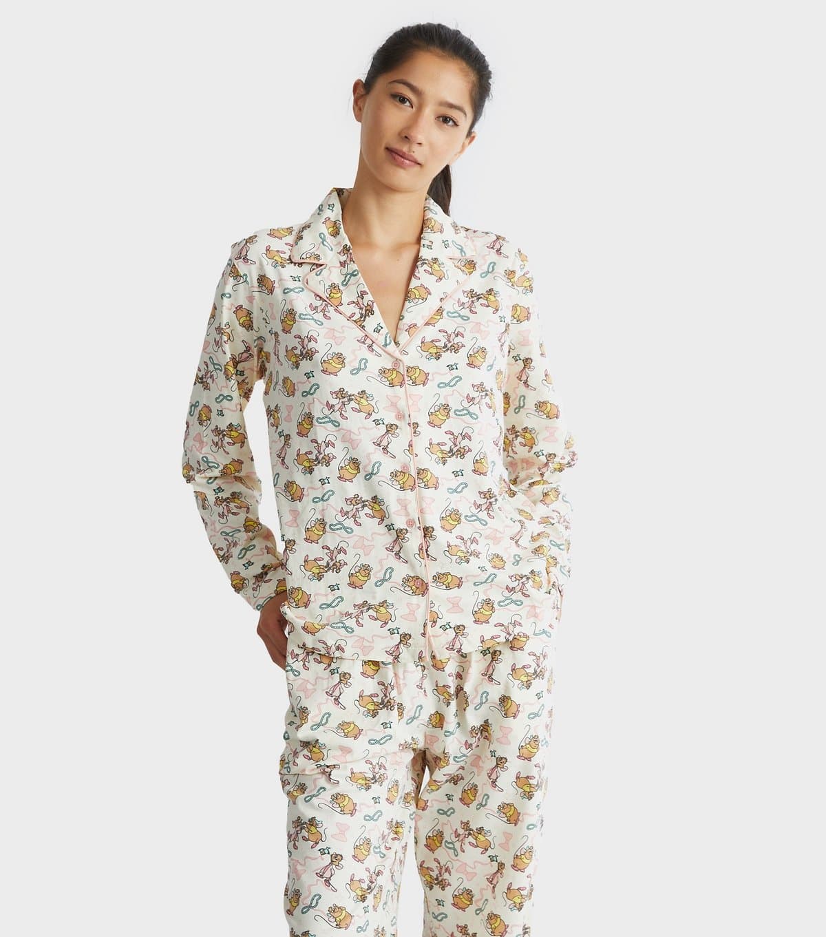 Skinnydip Women's Cream Cinderlla Mice Print Shirt and Trousers Pyjama Set Skinnydip New Look