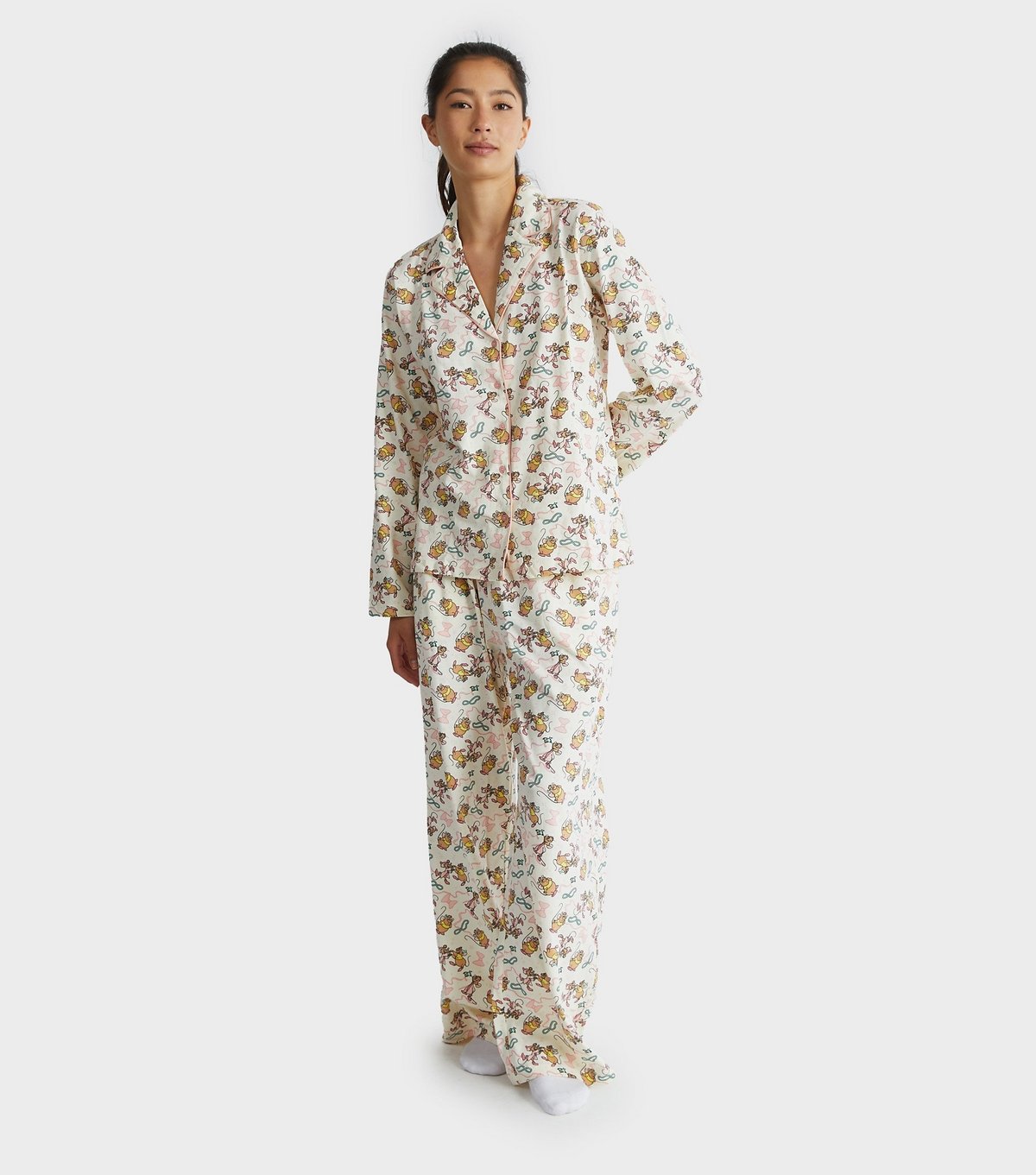 Skinnydip Women's Cream Cinderlla Mice Print Shirt and Trousers Pyjama Set Skinnydip New Look - 2