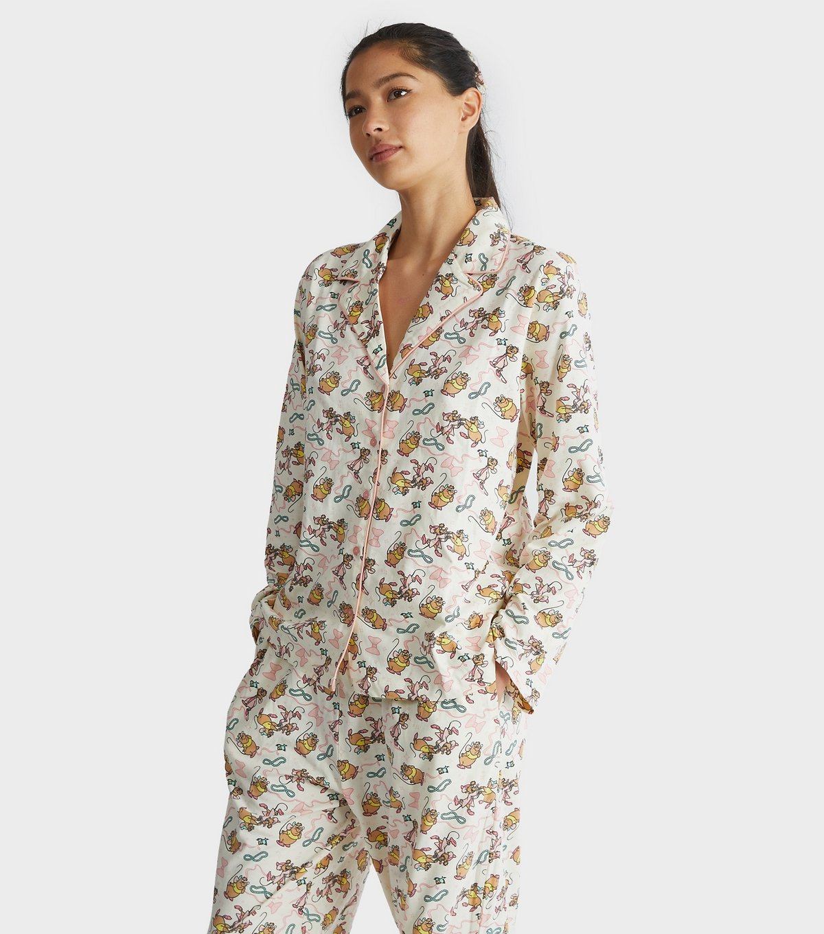 Skinnydip Women's Cream Cinderlla Mice Print Shirt and Trousers Pyjama Set Skinnydip New Look - 3